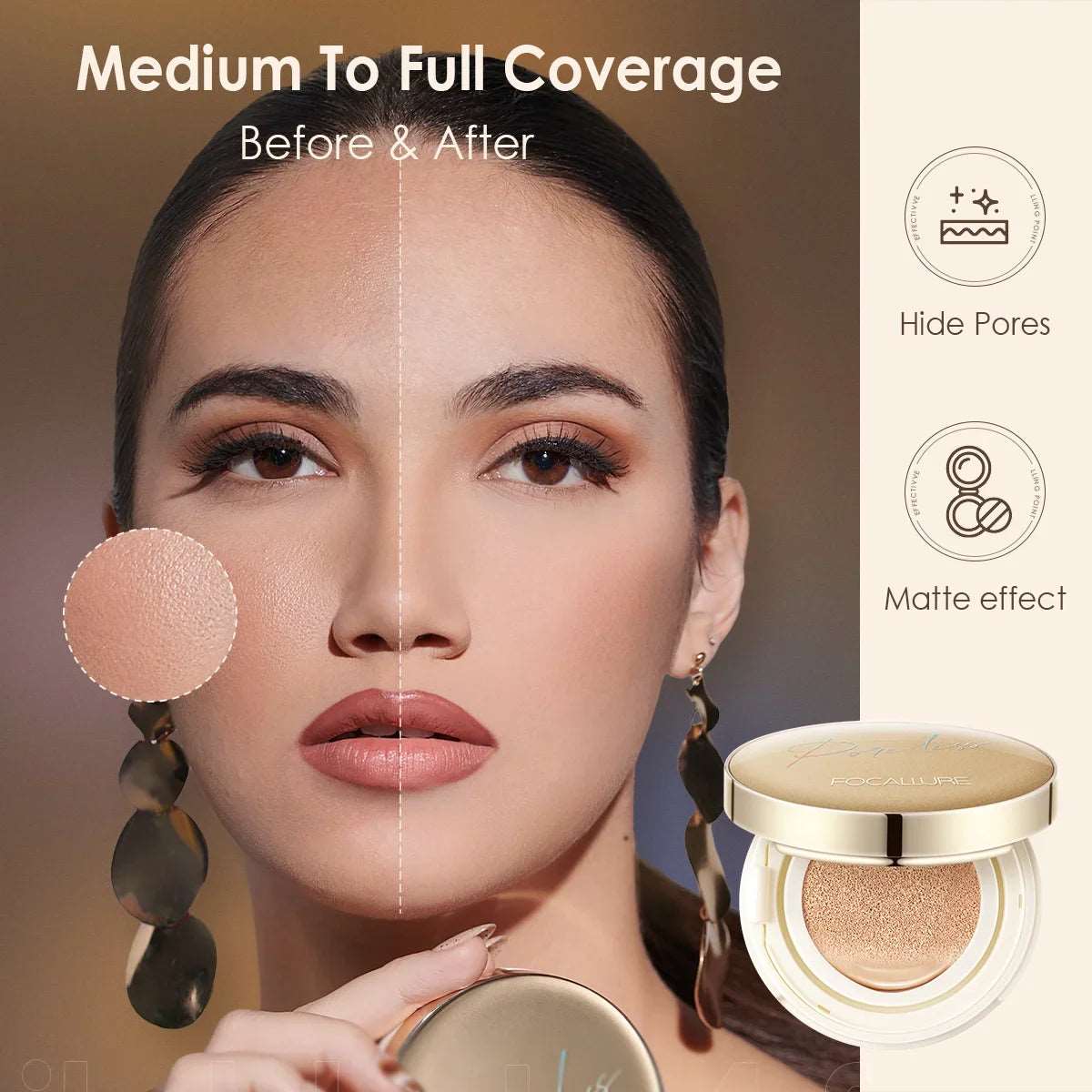 VAIRS beauty & care FOCALLURE Waterproof Matte Air Cushion Poreless BB＆CC Cream High Coverage Oil-control Soft Face Makeup Foundation Base Cosmetics