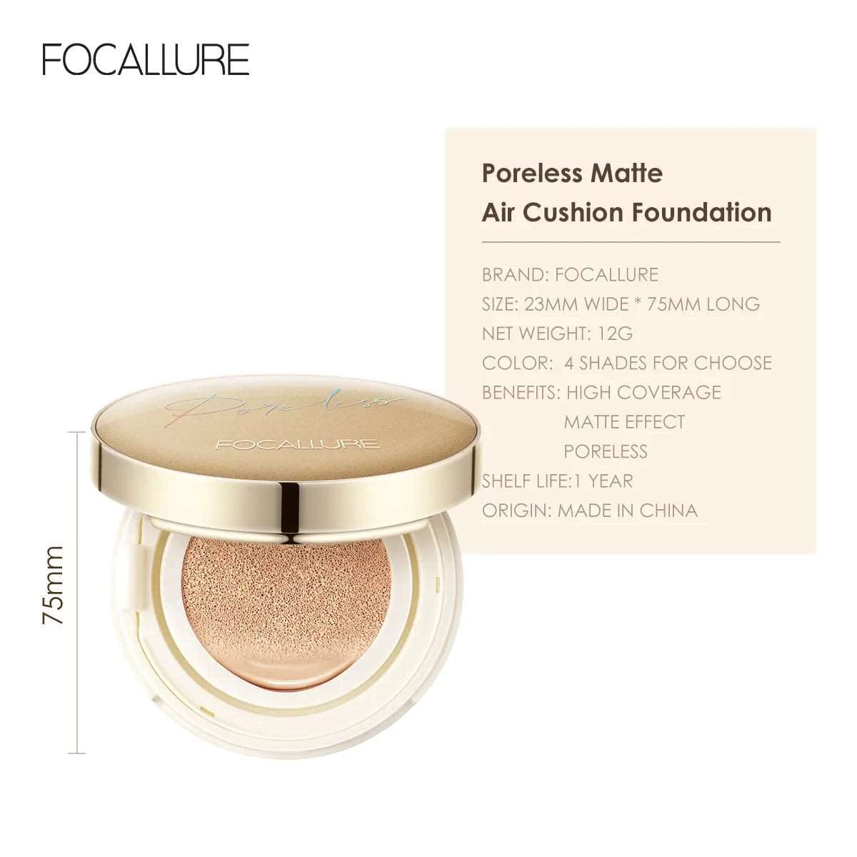 VAIRS beauty & care FOCALLURE Waterproof Matte Air Cushion Poreless BB＆CC Cream High Coverage Oil-control Soft Face Makeup Foundation Base Cosmetics