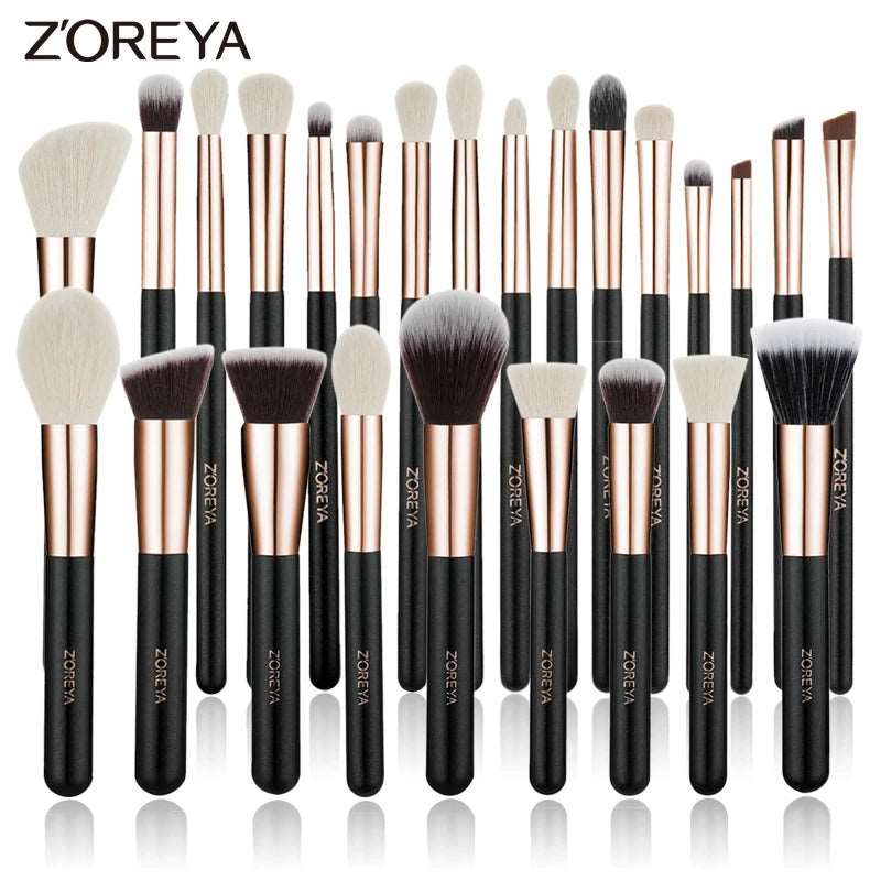 VAIRS beauty & care Gold 25pcs Set ZOREYA Black Makeup Brushes Set Natural Hair Brushes Foundation Powder Eyebrow Contour Eyeshadow Make Up Brushes maquiage