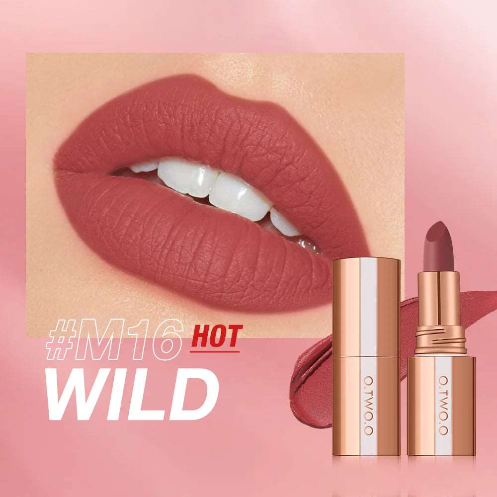 VAIRS beauty & care M16 / CHINA O.TWO.O Matte Lipstick Long Lasting Waterproof Lip Stick Smudge-free Classic Highly Pigmented Velvet Finish Lip Tint Makeup