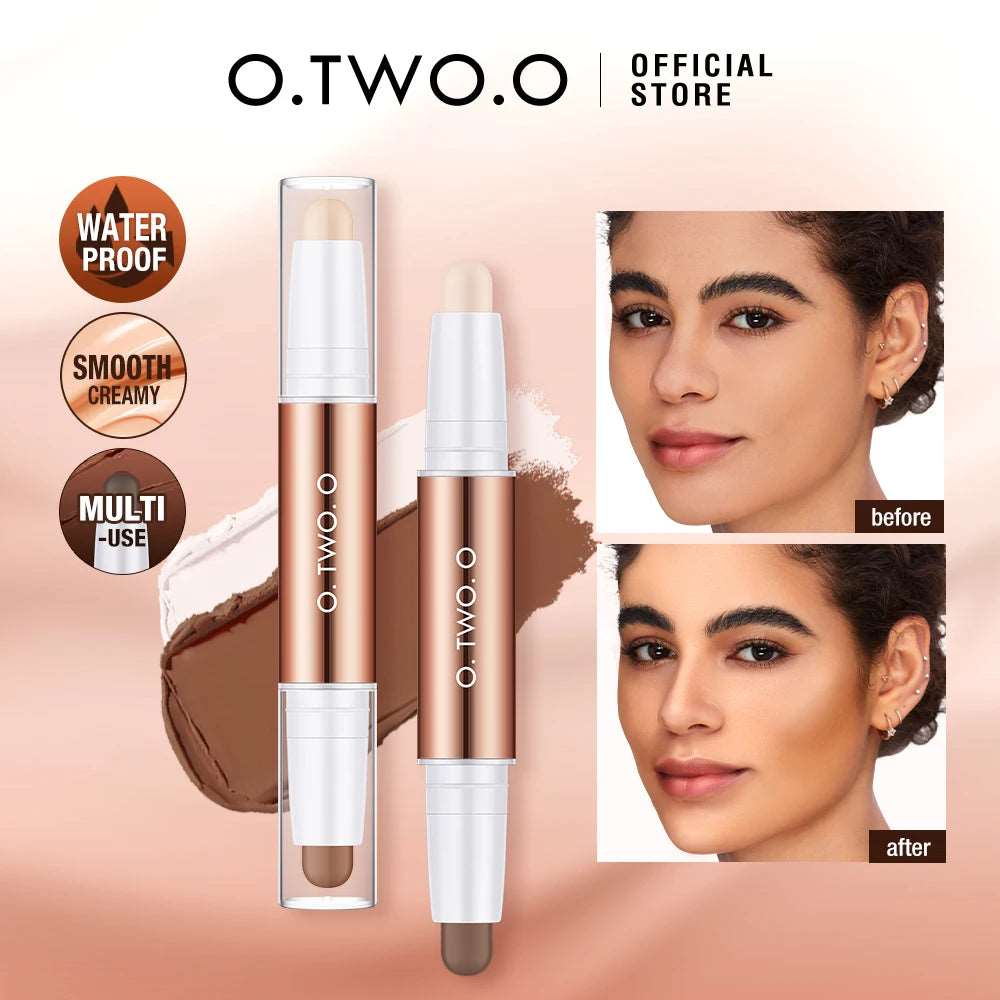 VAIRS beauty & care O.TWO.O Contour Stick Highlighting&Bronzer Face Brightening Double Head Contour Pen Waterproof Contouring Makeup Cosmetics