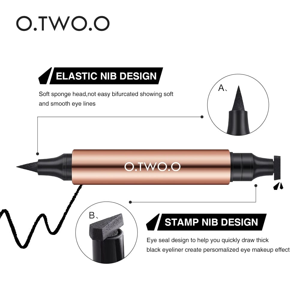 VAIRS beauty & care O.TWO.O Eyeliner Stamp Black Liquid Eyeliner Pen Waterproof Fast Dry Double-ended Eye Liner Pencil Make-up for Women Cosmetics