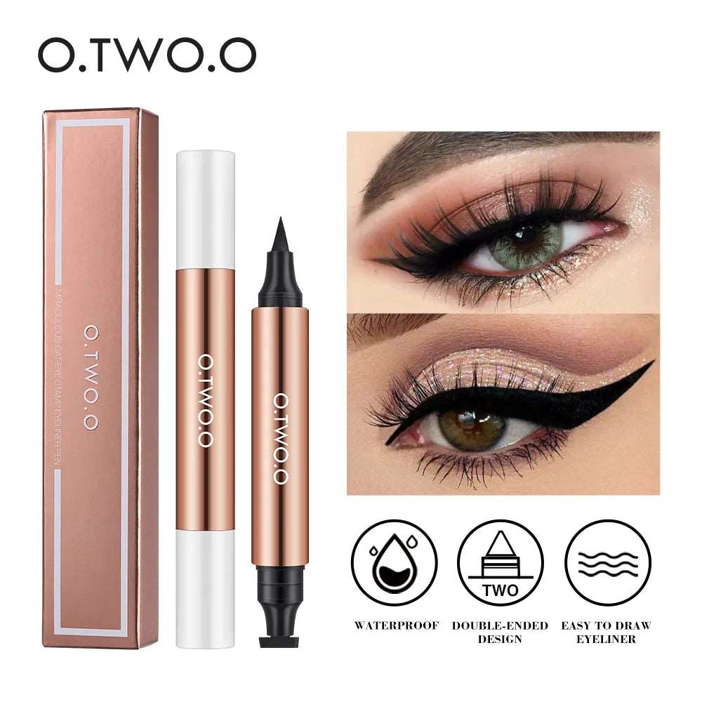 VAIRS beauty & care O.TWO.O Eyeliner Stamp Black Liquid Eyeliner Pen Waterproof Fast Dry Double-ended Eye Liner Pencil Make-up for Women Cosmetics