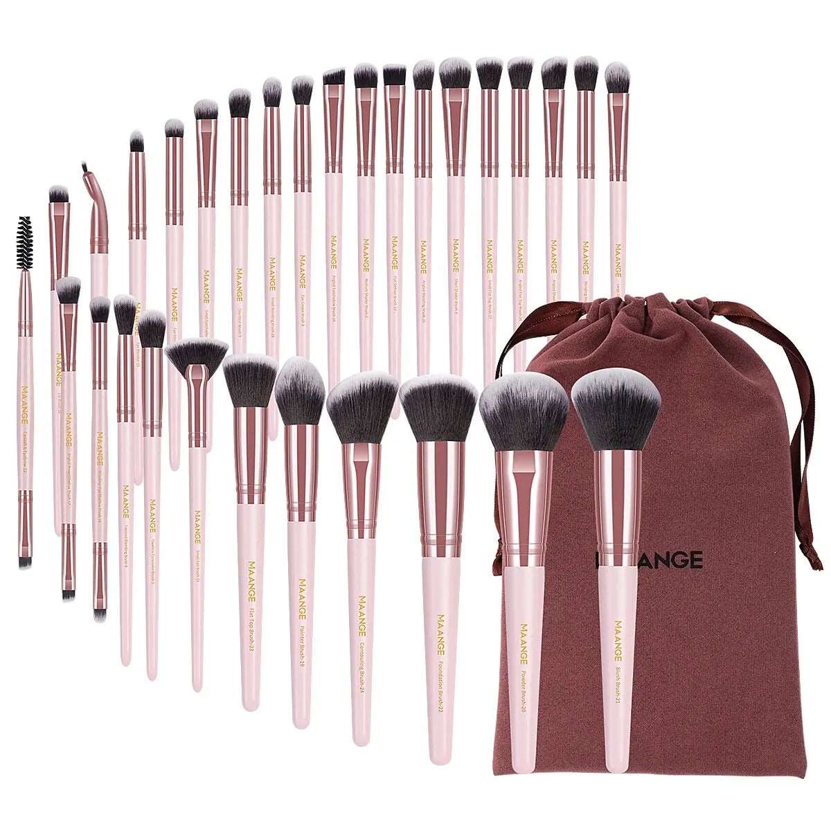 VAIRS beauty & care Pink Gold MAANGE 30pcs Professional Makeup Brush Set Foundation Concealers Eye Shadows Powder Blush Blending Brushes Beauty Tools with Bag