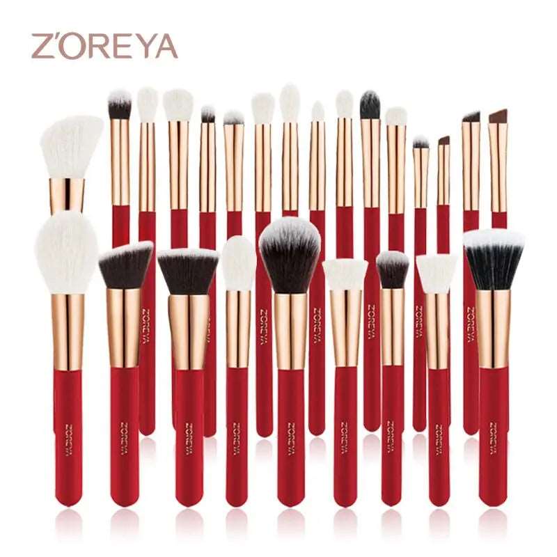 VAIRS beauty & care Red 25pcs Set ZOREYA Black Makeup Brushes Set Natural Hair Brushes Foundation Powder Eyebrow Contour Eyeshadow Make Up Brushes maquiage