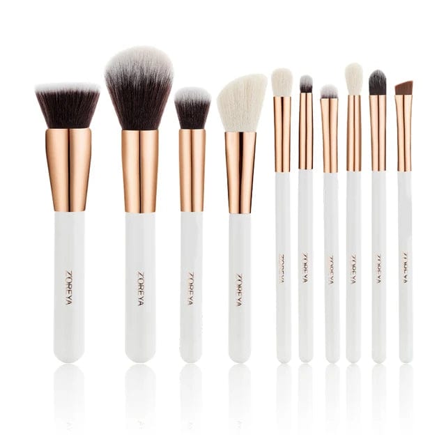 VAIRS beauty & care White 10pcs ZOREYA 10 Rose Gold Makeup Brushes Set Professional Eyeshadow Foundation Blending Eyebrow Fan Blush pinceaux de maquillage