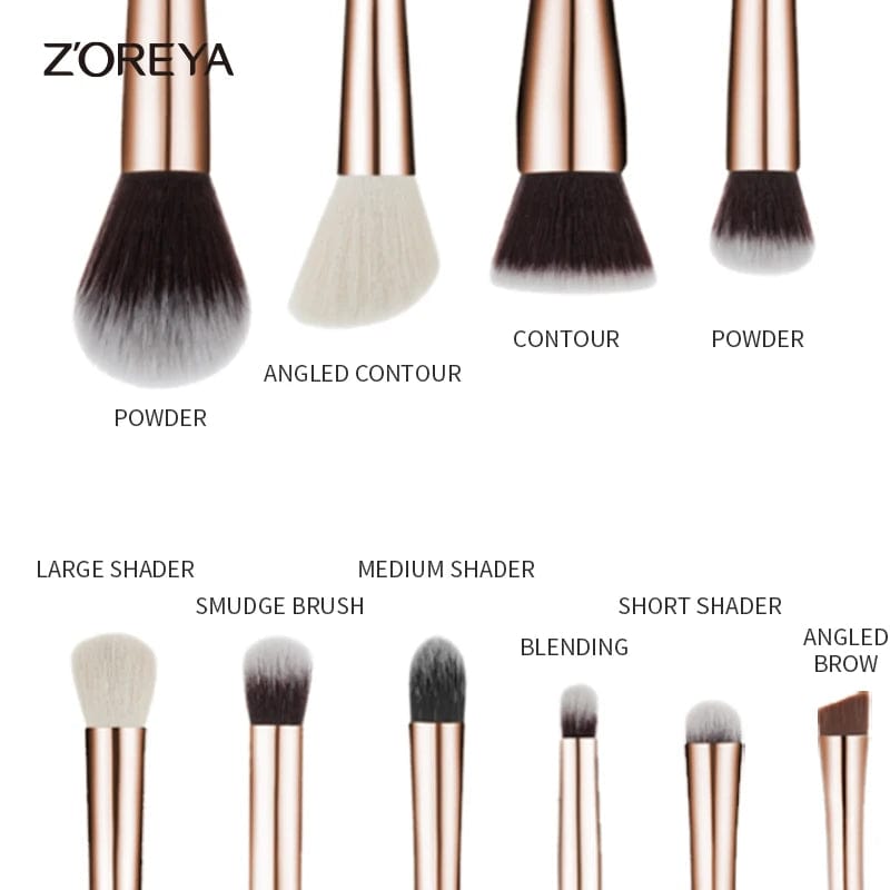 VAIRS beauty & care ZOREYA 10 Rose Gold Makeup Brushes Set Professional Eyeshadow Foundation Blending Eyebrow Fan Blush pinceaux de maquillage