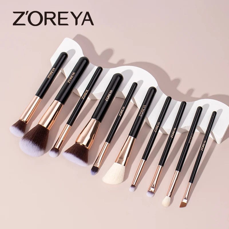 VAIRS beauty & care ZOREYA 10 Rose Gold Makeup Brushes Set Professional Eyeshadow Foundation Blending Eyebrow Fan Blush pinceaux de maquillage