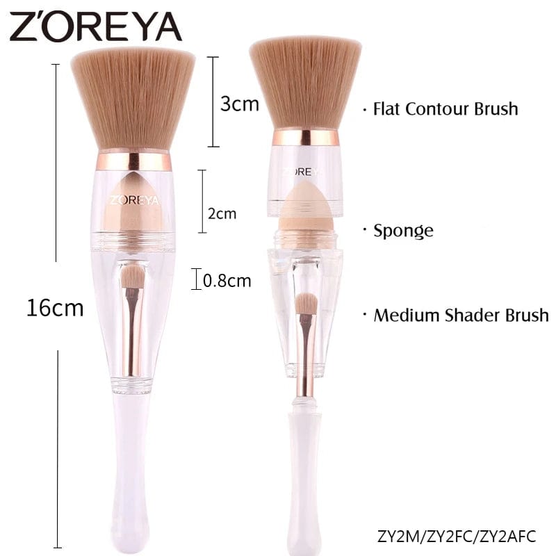 VAIRS beauty & care ZOREYA Travel 3in1 Make Up Soft Multipurpose Portable Makeup Brush Angled Sponge Brow Eye Shadow Powder Paint Brushes Cosmetic