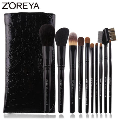 VAIRS beauty & care zp10black ZOREYA 10Pcs Black Luxury Animal Hair Makeup Brushes Set Powder Concealer Eye Shadow Cosmetic Tools Professional Makeup Natural