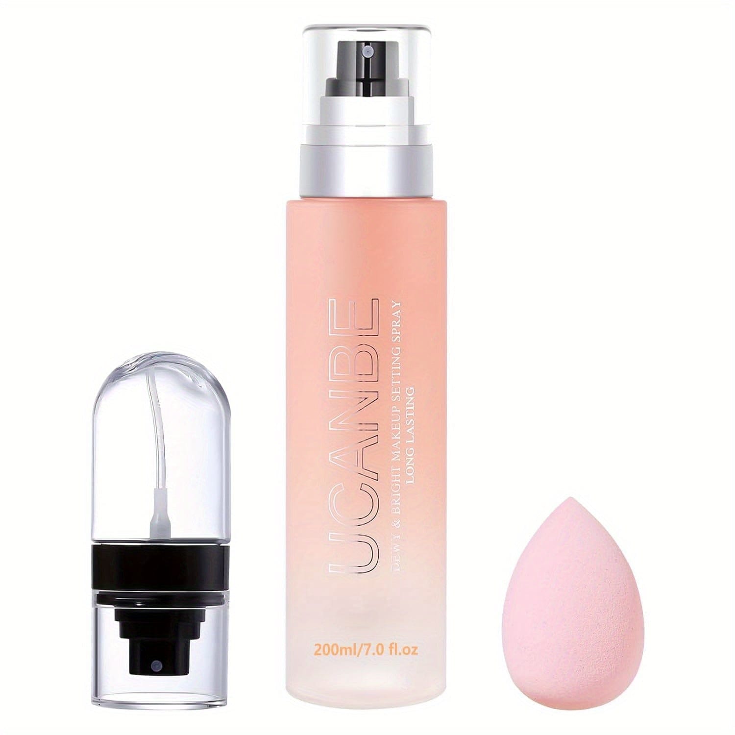 VAIRS® Beauty Dewy 01set UCANBE Dewy Makeup Setting Spray Kit-7 Fl oz Hydrating Illuminating Finishing Spray Long Lasting Lightweight Face Mist Make up Fixer +1PC Travel Size Spray Bottle+1PC Sponge Puff