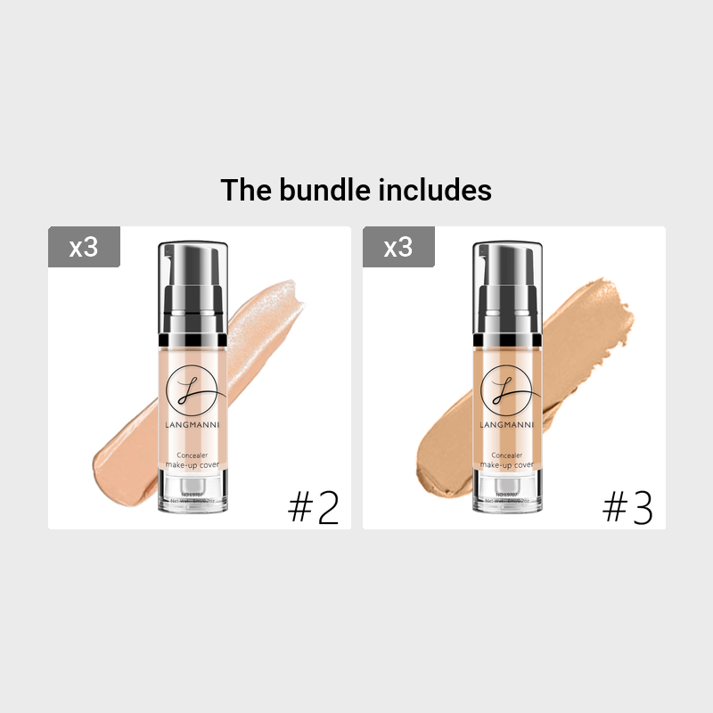 VAIRS® Beauty Style2*3+Style3*3 LANGMANNI Long-Lasting And Smooth-Finishing Concealer With 4 Color Powder Base