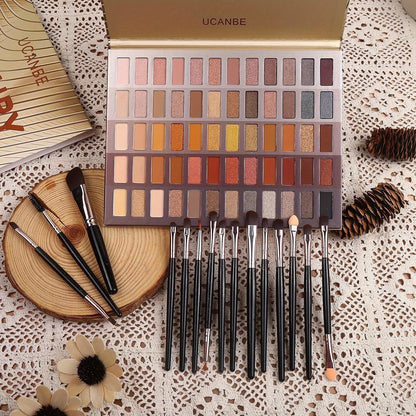 VAIRS® Beauty UCANBE 60 Colors Naked Eyeshadow Palette + Makeup Brush Set, All in One Nude Neutral Smokey Makeup Pallet with Brushes, Pigmented Warm Matte Shimmer Powder Eye Shadows Cosmetic