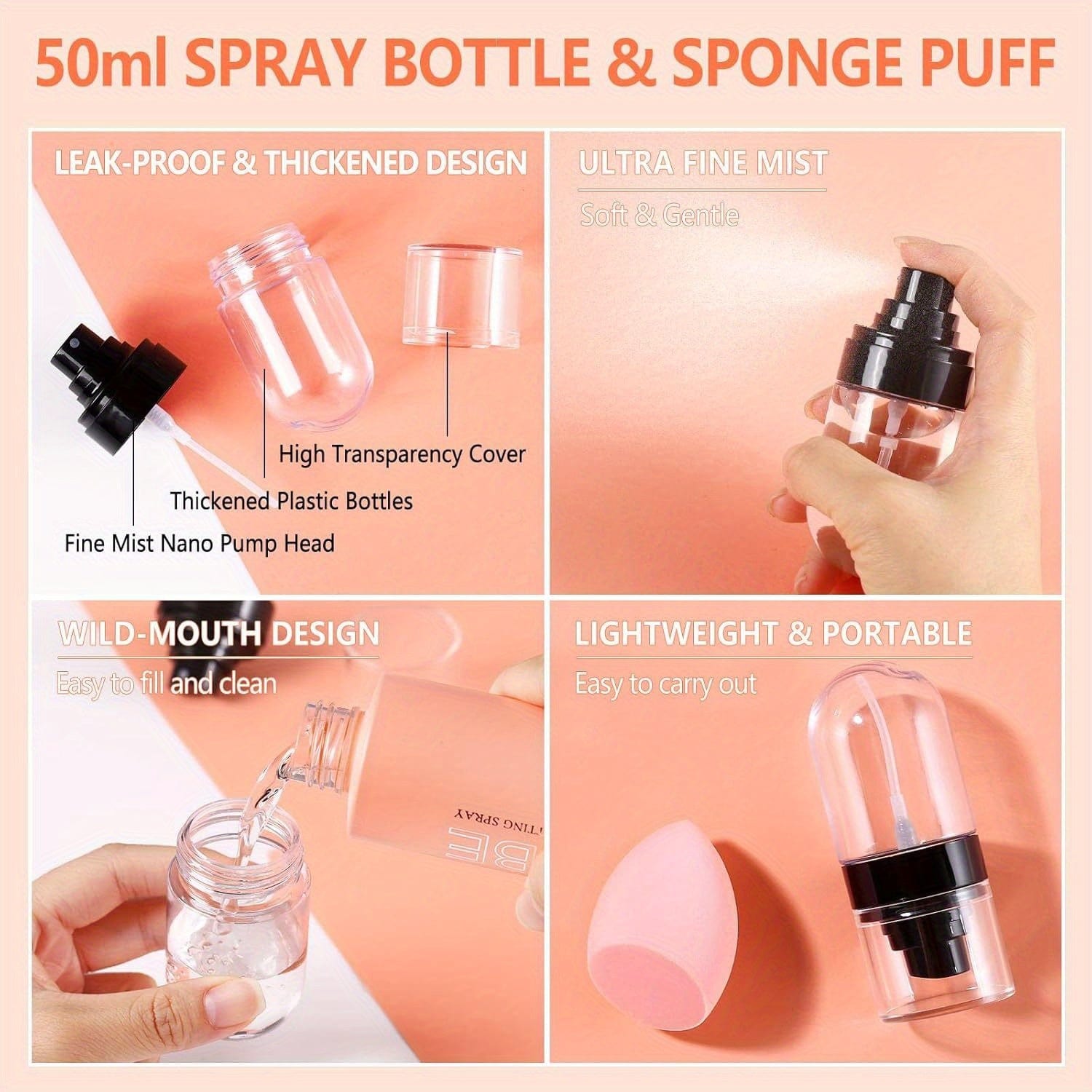 VAIRS® Beauty UCANBE Dewy Makeup Setting Spray Kit-7 Fl oz Hydrating Illuminating Finishing Spray Long Lasting Lightweight Face Mist Make up Fixer +1PC Travel Size Spray Bottle+1PC Sponge Puff