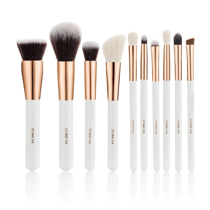 VAIRS® Beauty White/Gold 10pcs ZOREYA Black Makeup Brushes set Professional Natural Hair Brushes Foundation Powder Contour Eyeshadow Make Up Brushes