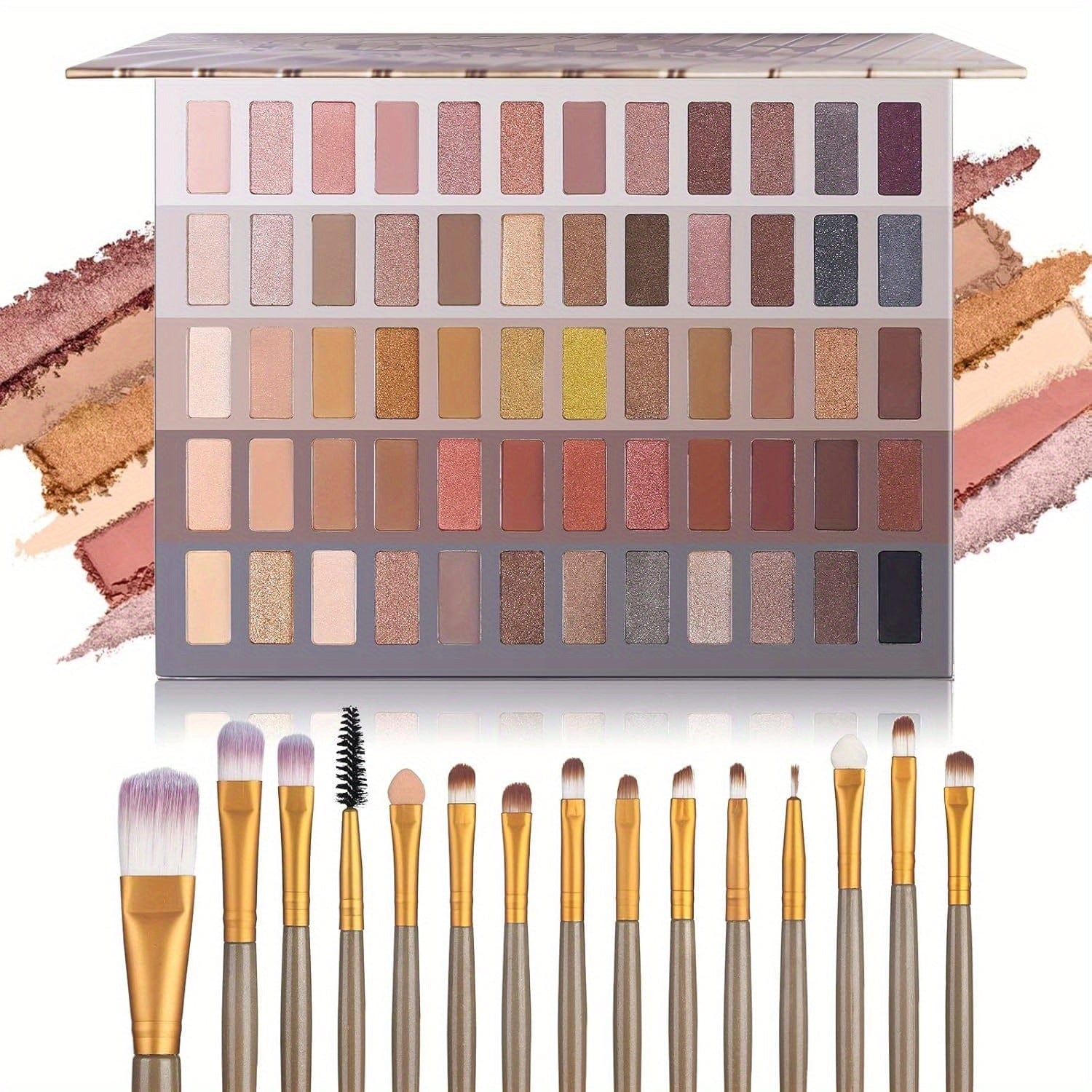 VAIRS® Beauty with gold brushes UCANBE 60 Colors Naked Eyeshadow Palette + Makeup Brush Set, All in One Nude Neutral Smokey Makeup Pallet with Brushes, Pigmented Warm Matte Shimmer Powder Eye Shadows Cosmetic