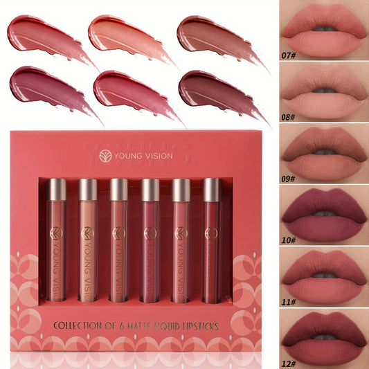 VAIRS® Beauty YOUNG VISION 6Pcs Matte Liquid Lipstick Set Lip Stain Makeup Kit 24 Hour Long Lasting Waterproof Stay on Lipsticks Matt Lippies labiales larga duracion, Ideal for Daily Wear and Special Occasions