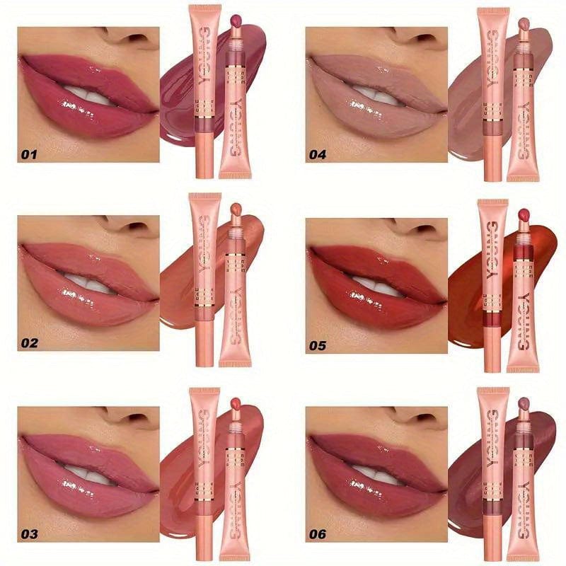 VAIRS® Beauty YOUNG VISION Hydrating Liquid Lipstick & Gloss Tint, Oil Infused, Cushion & Puff Applicators, Versatile Nude to Red Shades, Labial Liquido & Brillo Labial