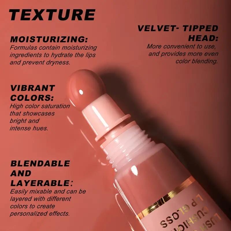 VAIRS® Beauty YOUNG VISION Hydrating Liquid Lipstick & Gloss Tint, Oil Infused, Cushion & Puff Applicators, Versatile Nude to Red Shades, Labial Liquido & Brillo Labial