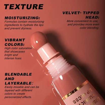 VAIRS® Beauty YOUNG VISION Hydrating Liquid Lipstick & Gloss Tint, Oil Infused, Cushion & Puff Applicators, Versatile Nude to Red Shades, Labial Liquido & Brillo Labial