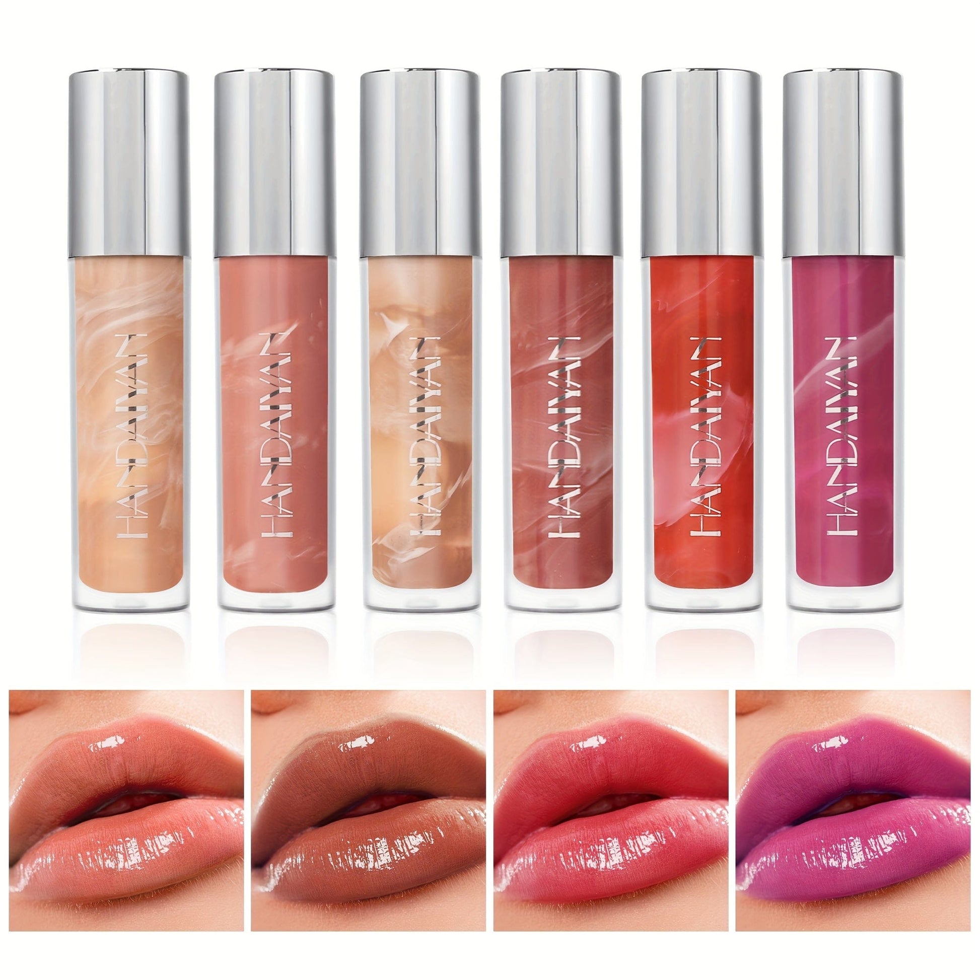 VAIRS® HANDAIYAN Marble Lip Glaze, Moisturizing Long-Lasting Liquid Lipstick, Lip Gloss, Vibrant Color Selection, 0.14oz Each, Non-Stick Formula, High-Shine Finish, Lightweight Beauty Makeup