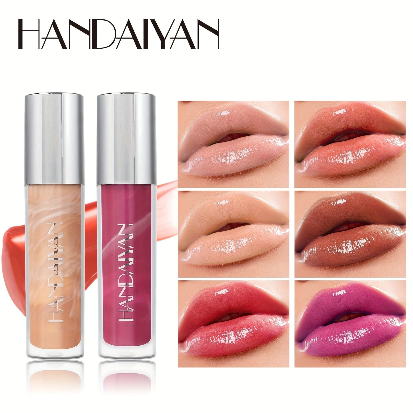 VAIRS® HANDAIYAN Marble Lip Glaze, Moisturizing Long-Lasting Liquid Lipstick, Lip Gloss, Vibrant Color Selection, 0.14oz Each, Non-Stick Formula, High-Shine Finish, Lightweight Beauty Makeup